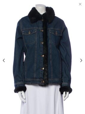Dennis Basso Denim Jacket with Black Faux Fur Trim
